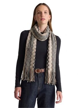 Missoni Zigzag Knit Fringe Poncho / Scarf — Neutral Colors — One Size